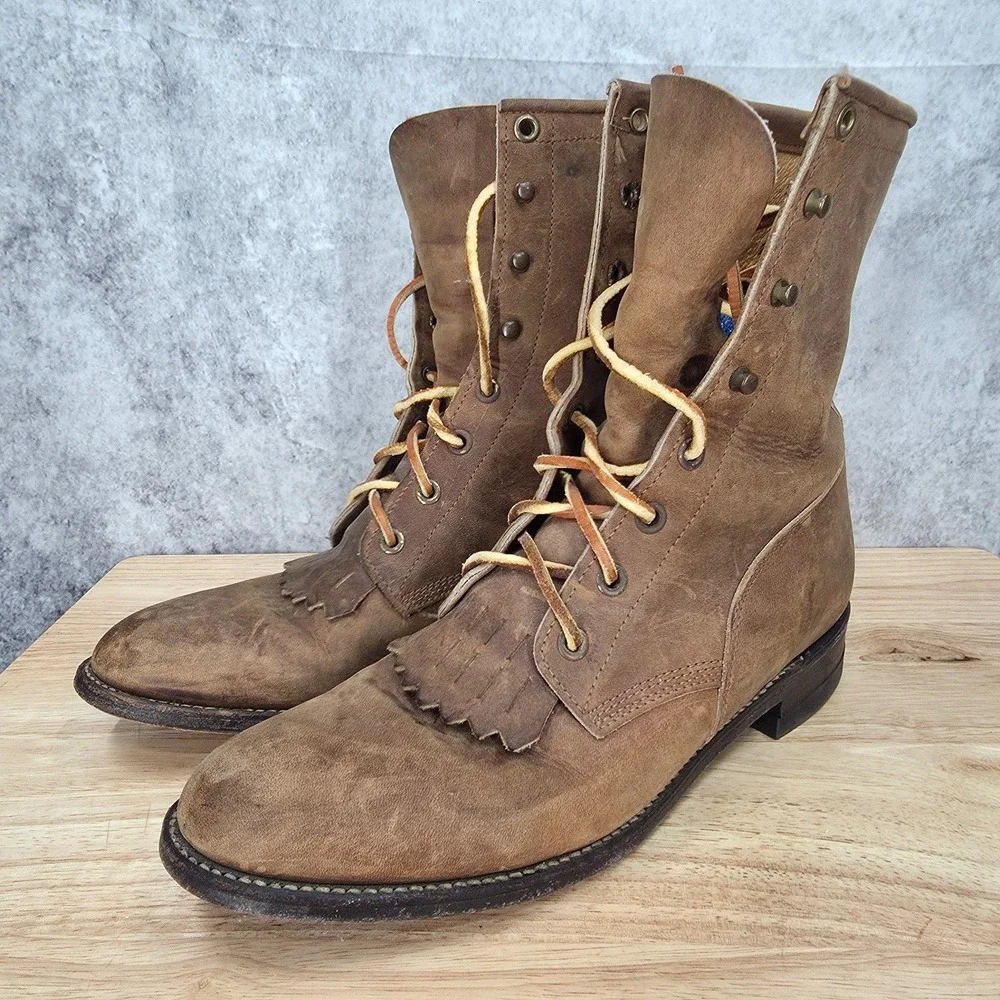 Justin Boots Womens 8.5 B Brown Leather Western Kiltie Cowgirl Roper Botas L575